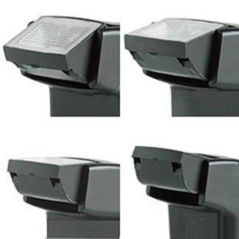 Compact black SLR camera flash with tilted head mounted on a DSLR camera hot shoe.