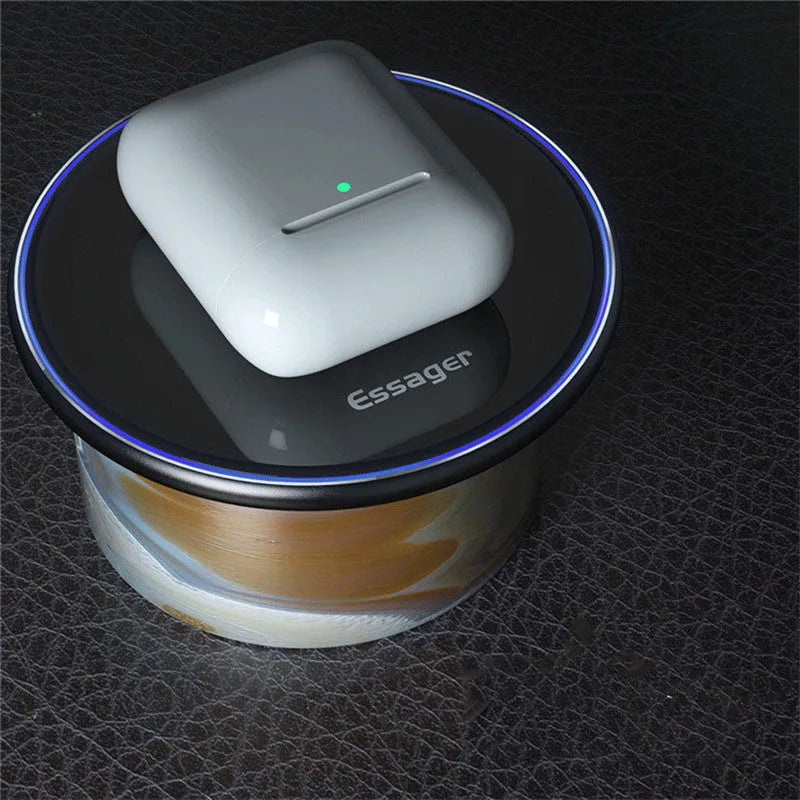 Black aluminium alloy wireless charging pad with LED indicator light