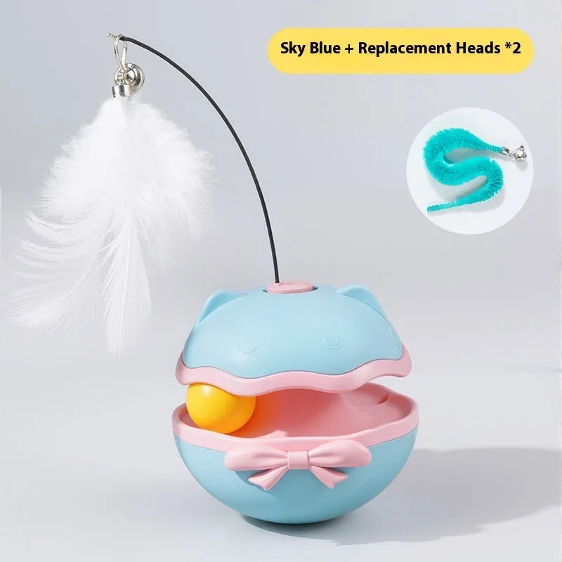 Electric rotating cat toy tumbler with self-moving teaser wand in multiple colour options