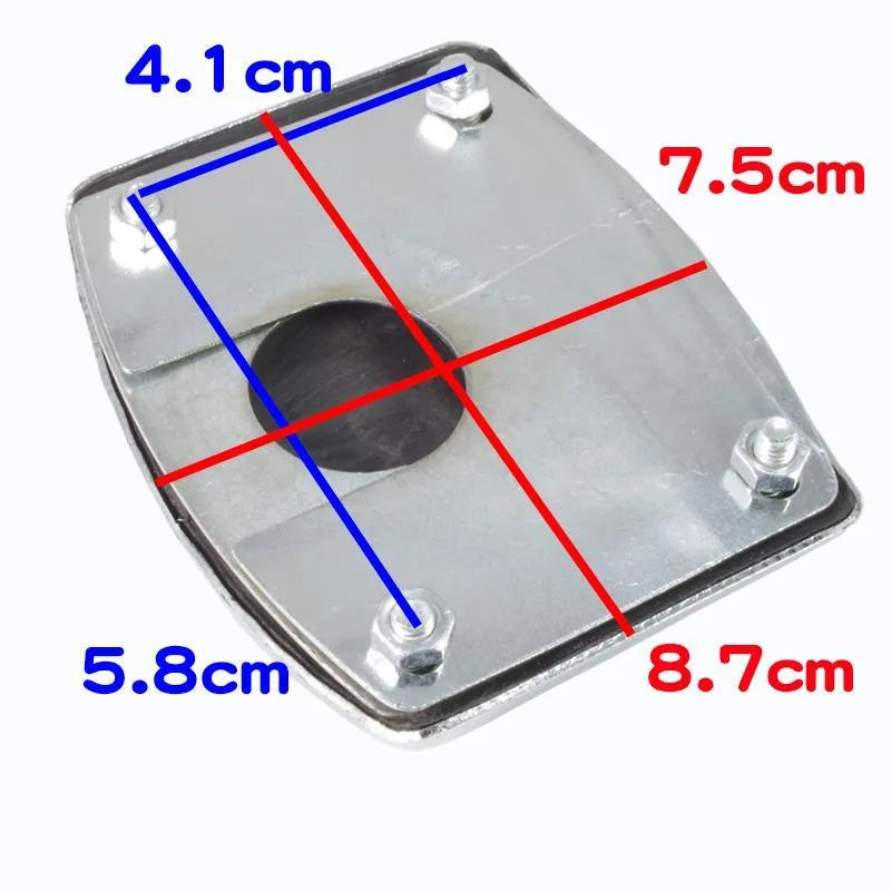 Metal motorcycle brake pedal skid plate replacement part in three style variants