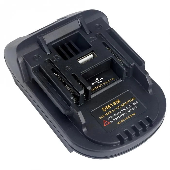 Black Milwaukee DM18M to Makita H99F battery adapter measuring 125x90x65mm