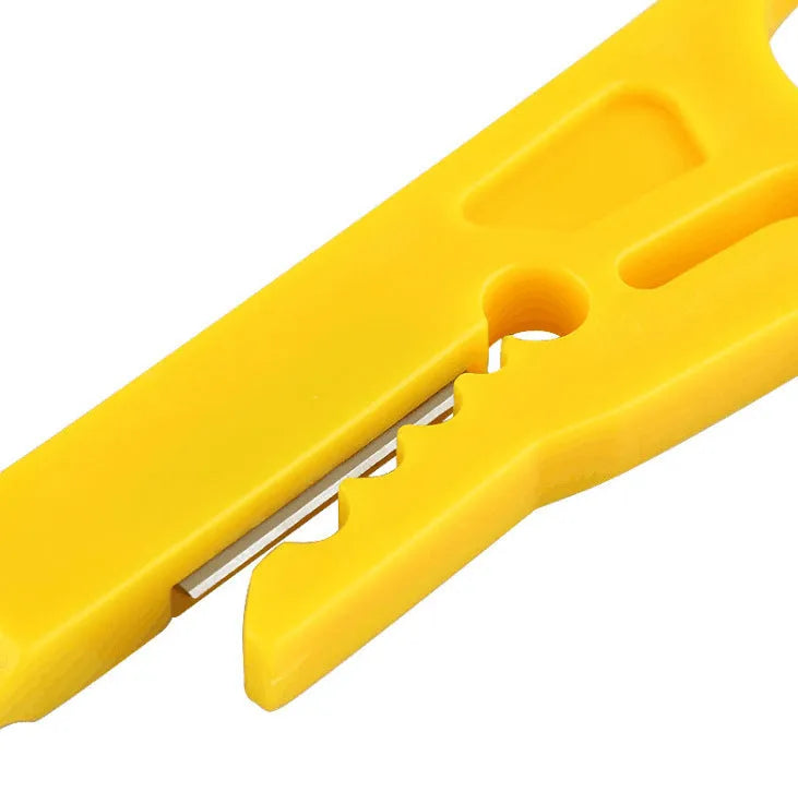 Yellow mini portable wire stripper tool showing 0.6mm stripping diameter for electrical work