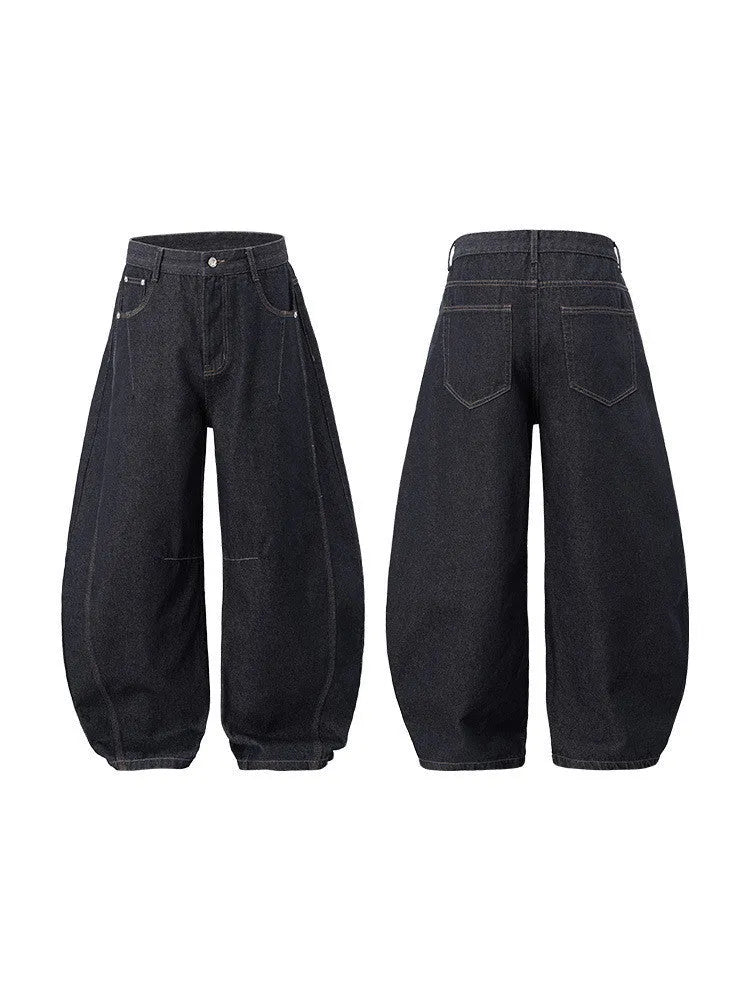 Men's wide leg denim trousers in original cow colour with American fashion styling