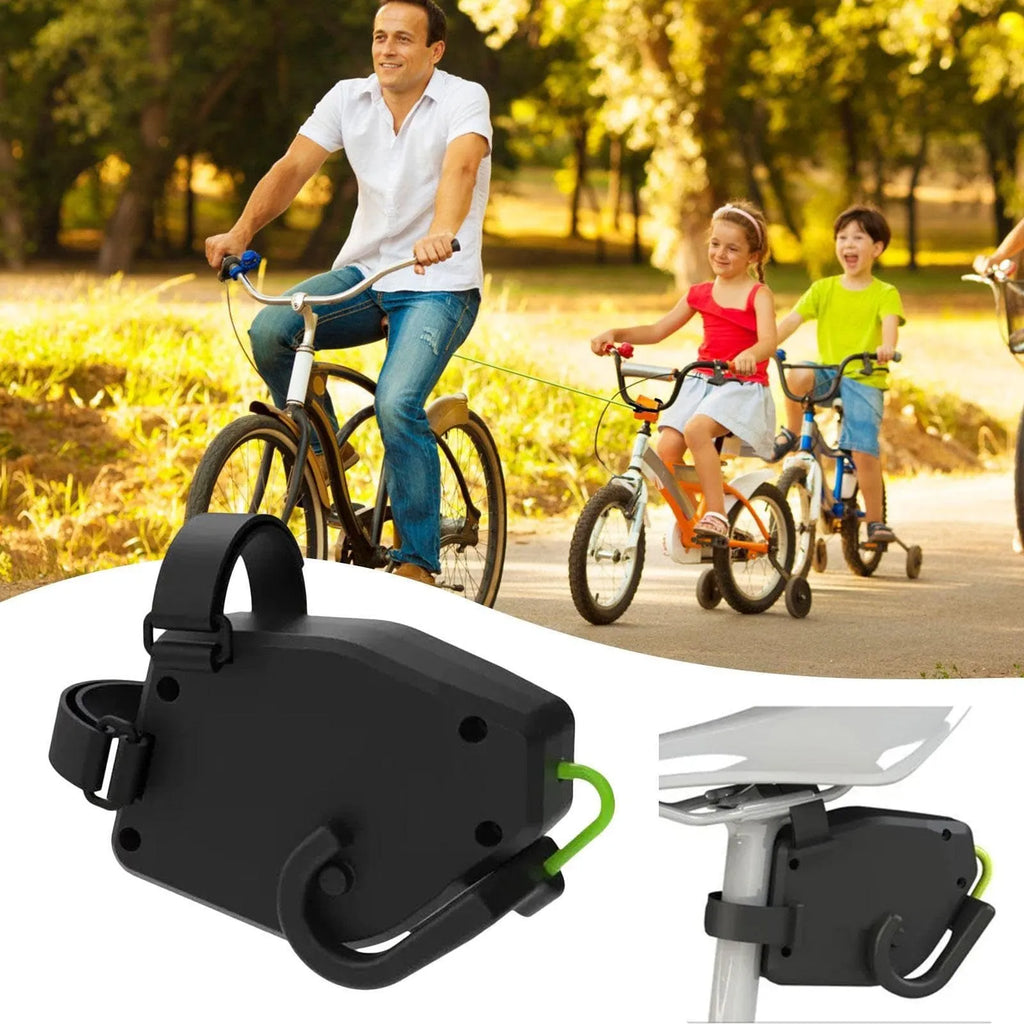 Black plastic bicycle trailer rope with buckle for connecting trailers to bicycles
