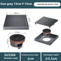 304 stainless steel courtyard floor drain with 15x15cm square grille in gun grey colour