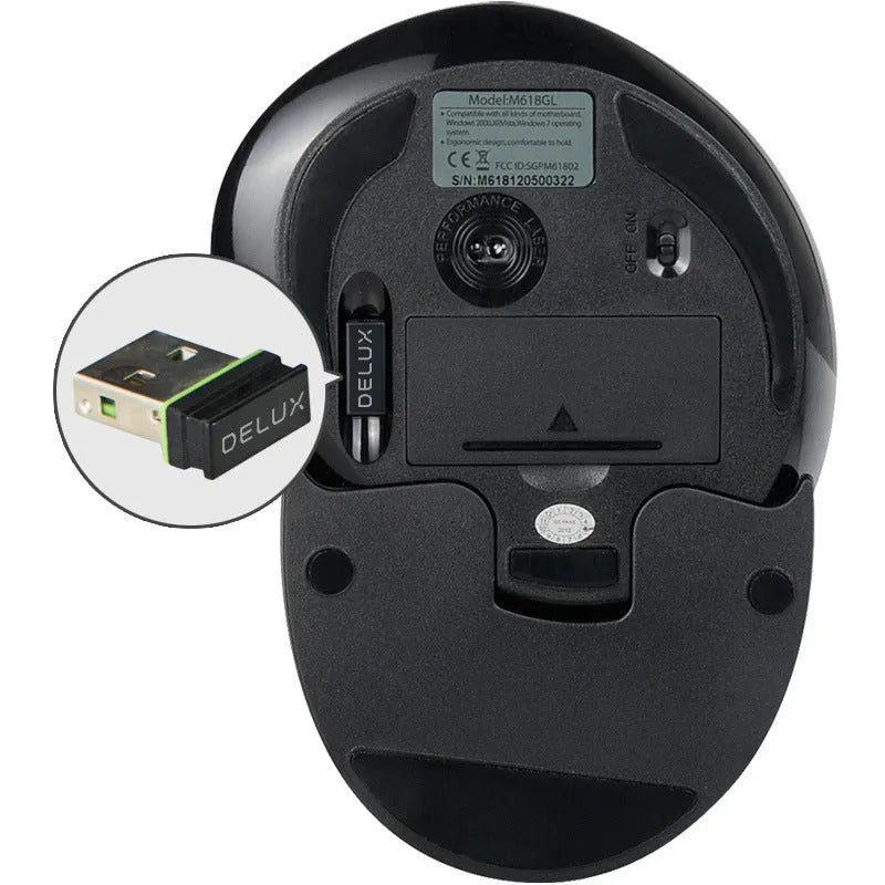 M618 wireless vertical ergonomic computer mouse in black or white with USB receiver