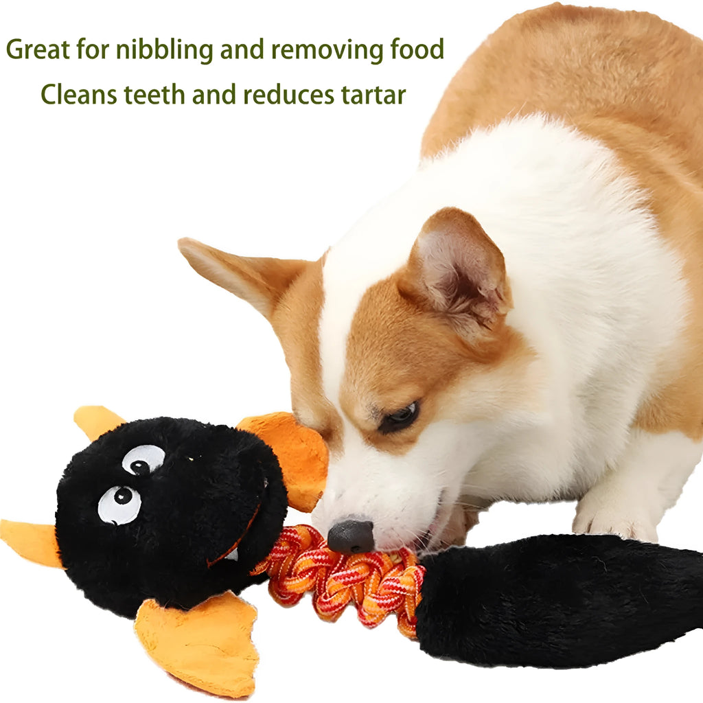 Large black, green, or red plush dog toy with cartoon design, measuring 44 cm, for aggressive chewers.
