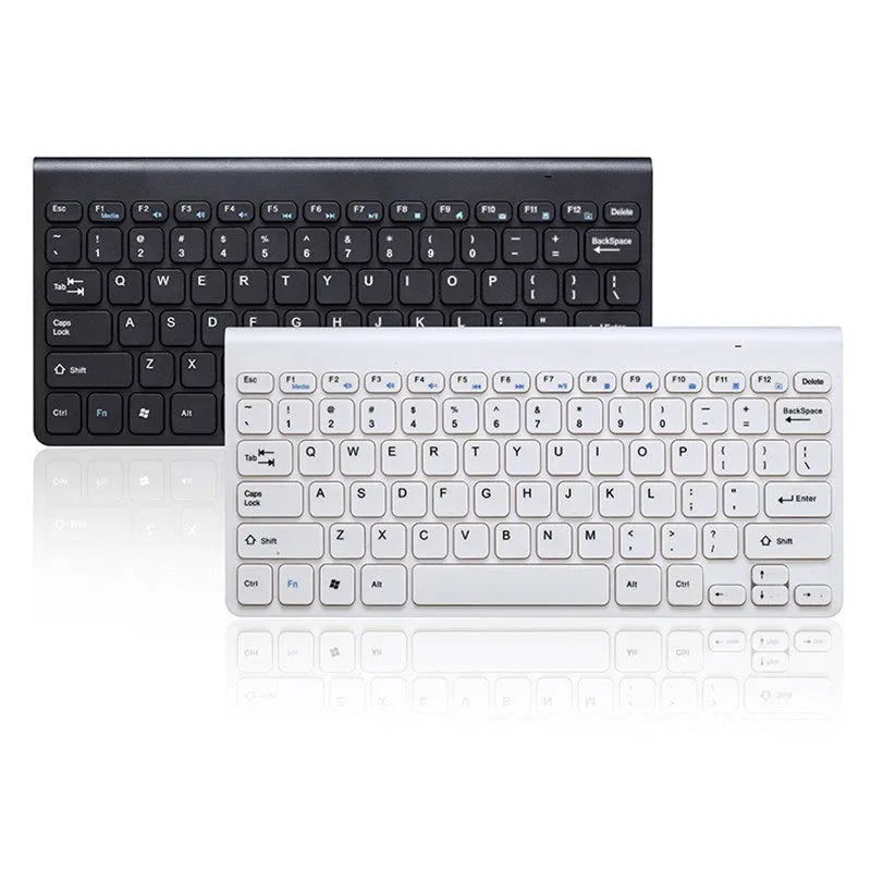 Black wireless keyboard and mouse set with 78 keys and 4-button mouse on desk