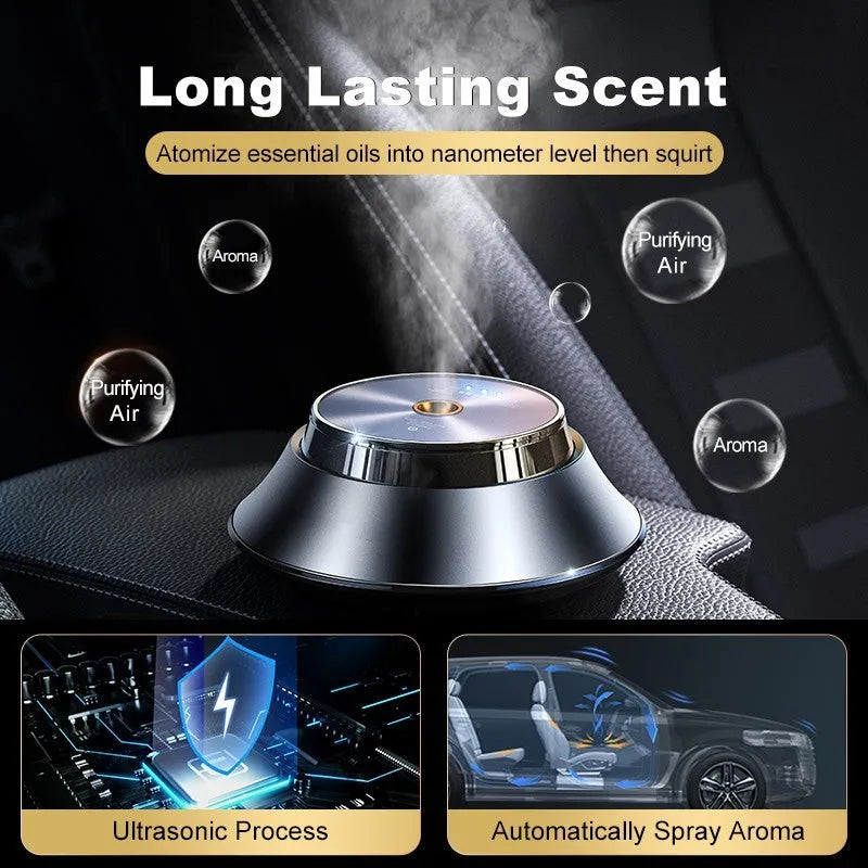 Black metal butterfly-shaped car aromatherapy diffuser with USB cable and 50ml essential oil bottle.