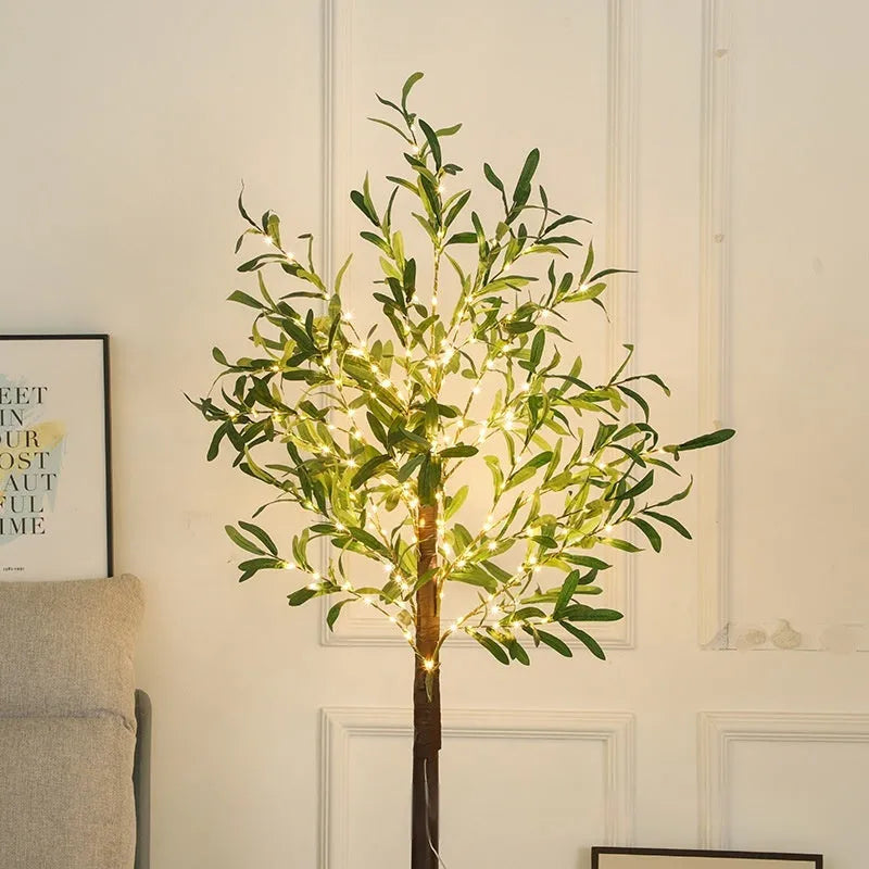 1.8m tall olive leaf tree lamp with 210 warm white LEDs for garden decoration