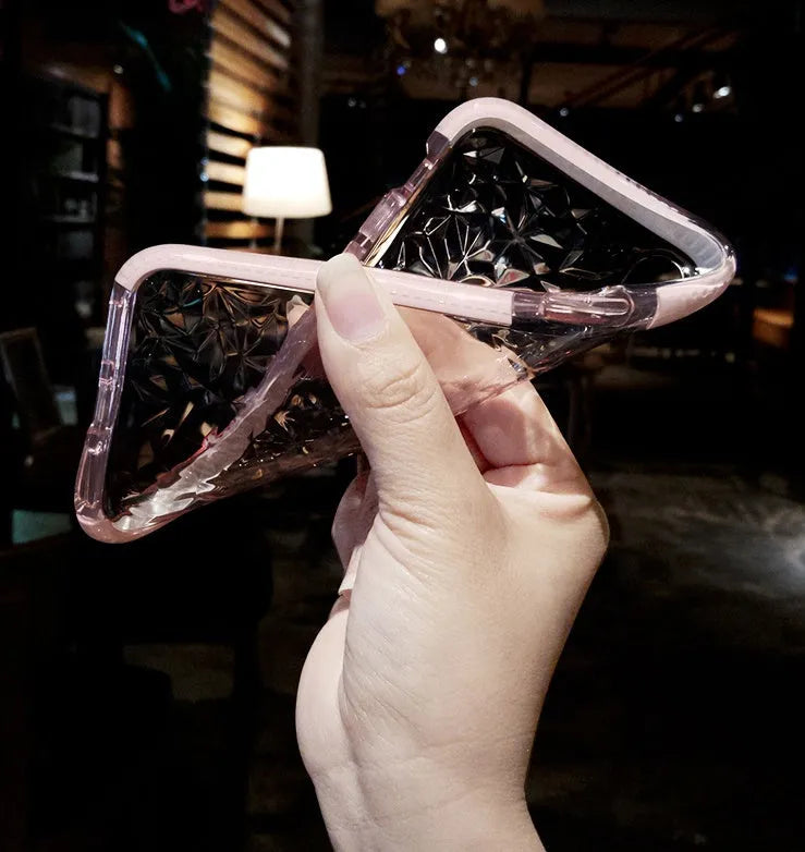 Striped TPU phone case for iPhone shown in black, pink, and white border colour options.