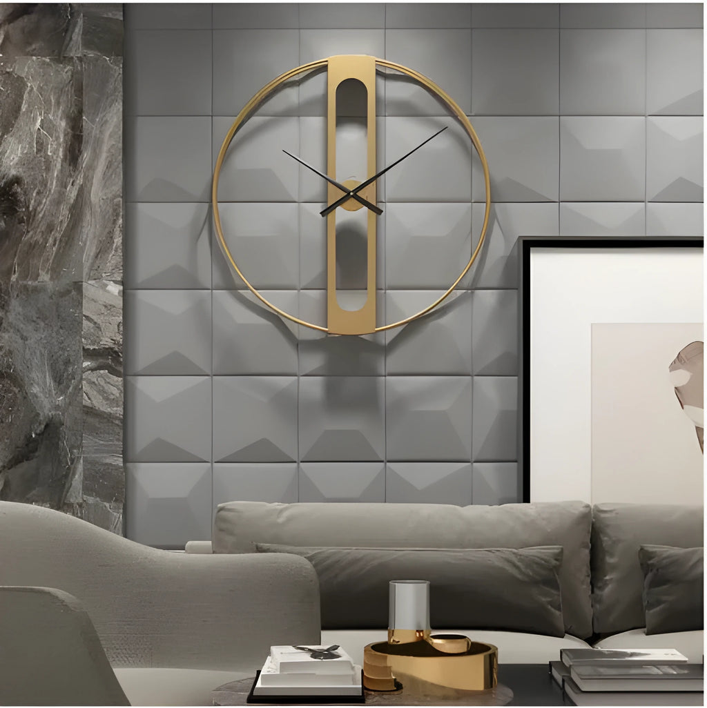 50cm round metal wall clock in black or gold colour with quartz movement