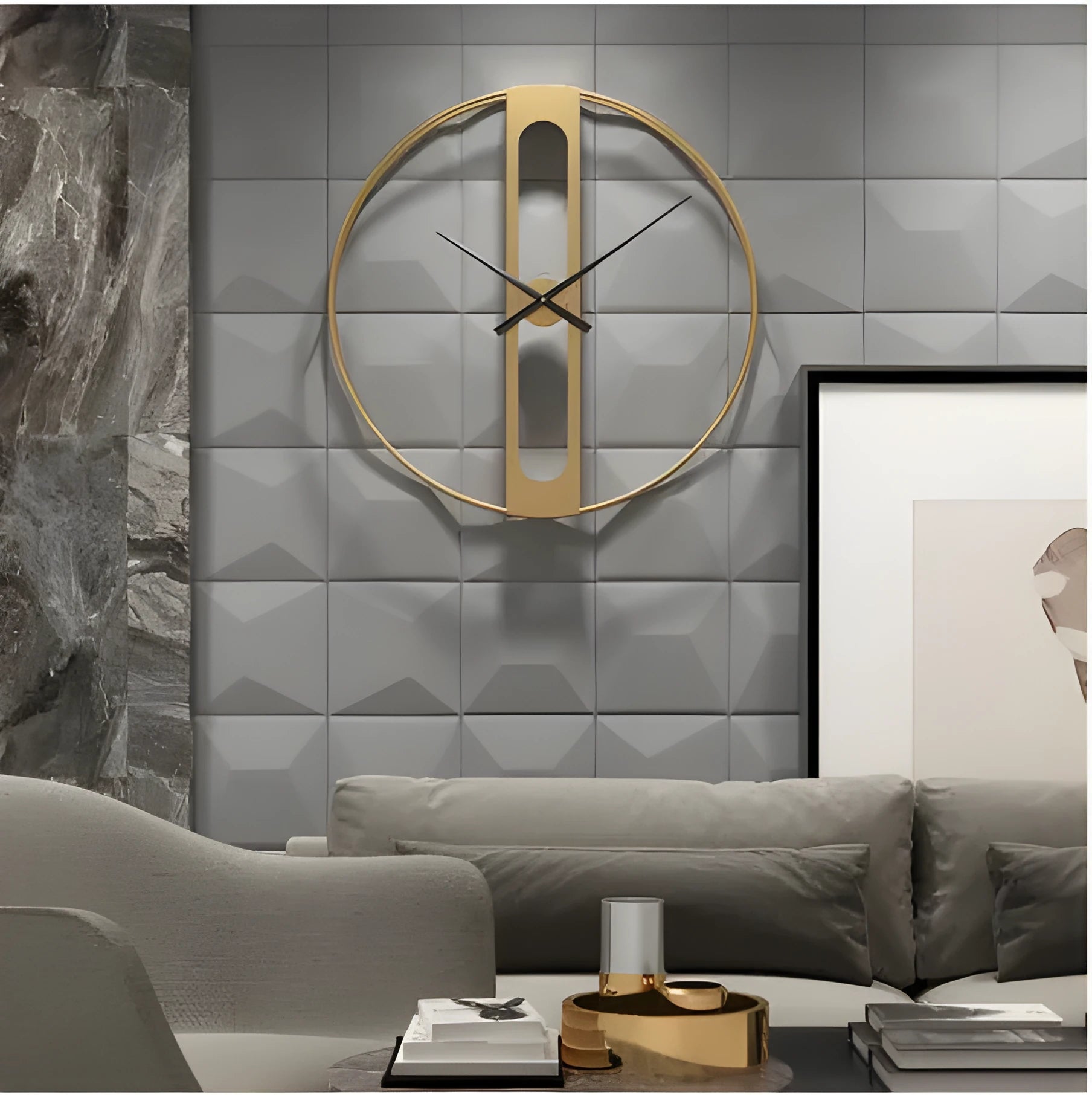 50cm round metal wall clock in black or gold colour with quartz movement