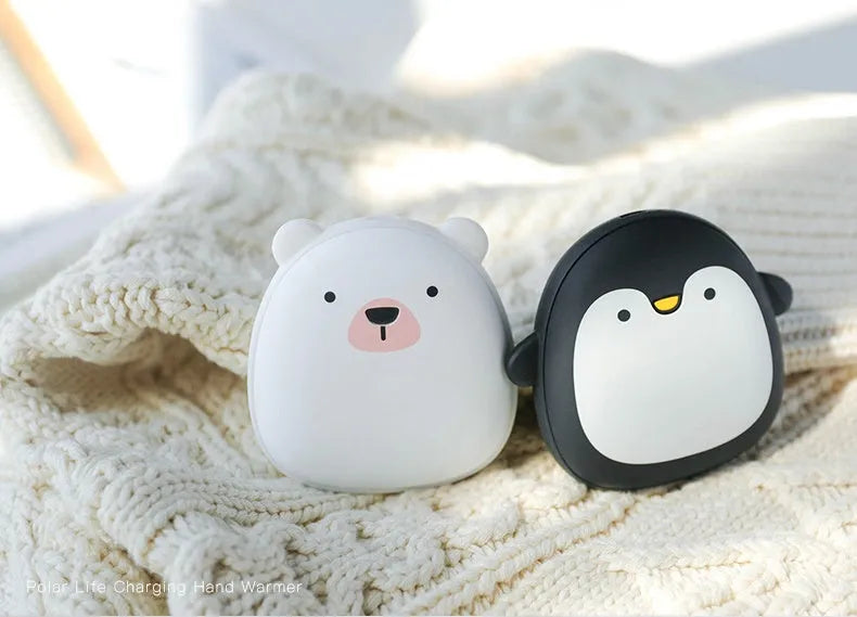 Cute cartoon penguin and polar bear design USB rechargeable electric hand warmer and power bank