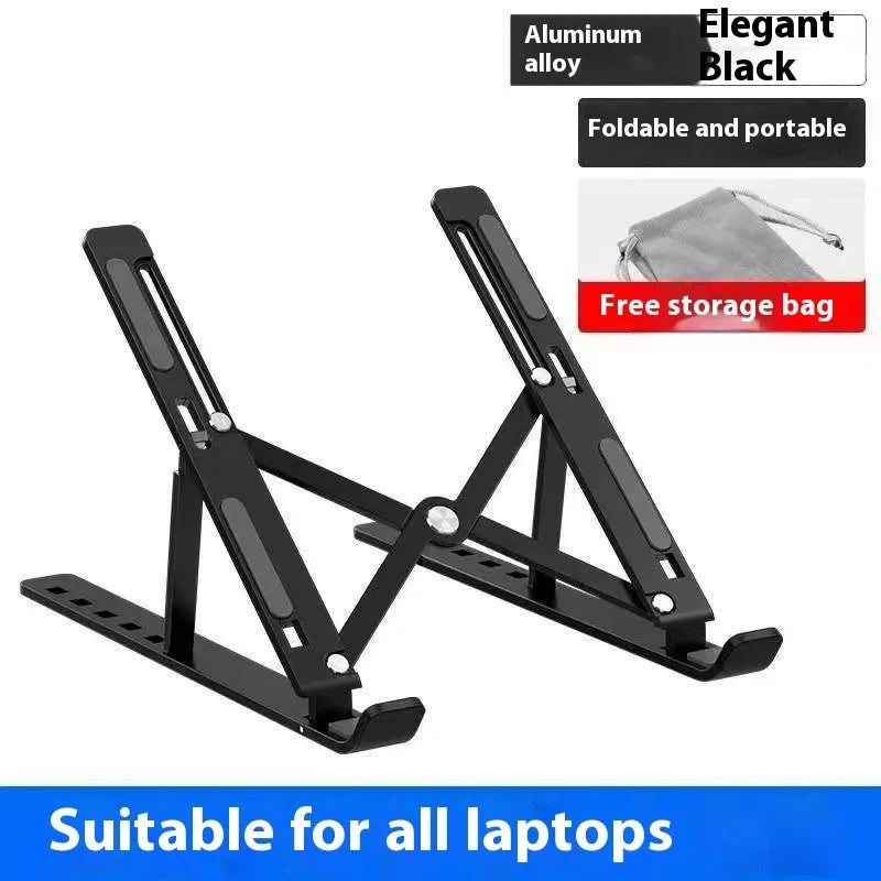 Folding aluminium laptop stand in silver finish showing cooling design for 16-18 inch notebooks