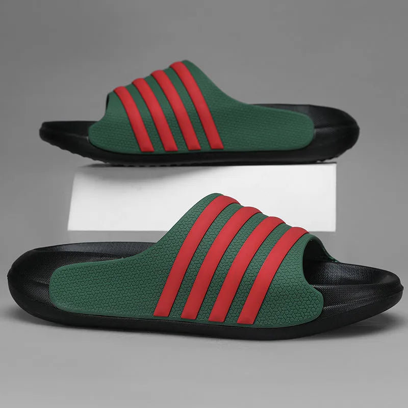 A pair of casual leisure sports style slippers with a PVC upper and EVA sole, shown in beige colour.