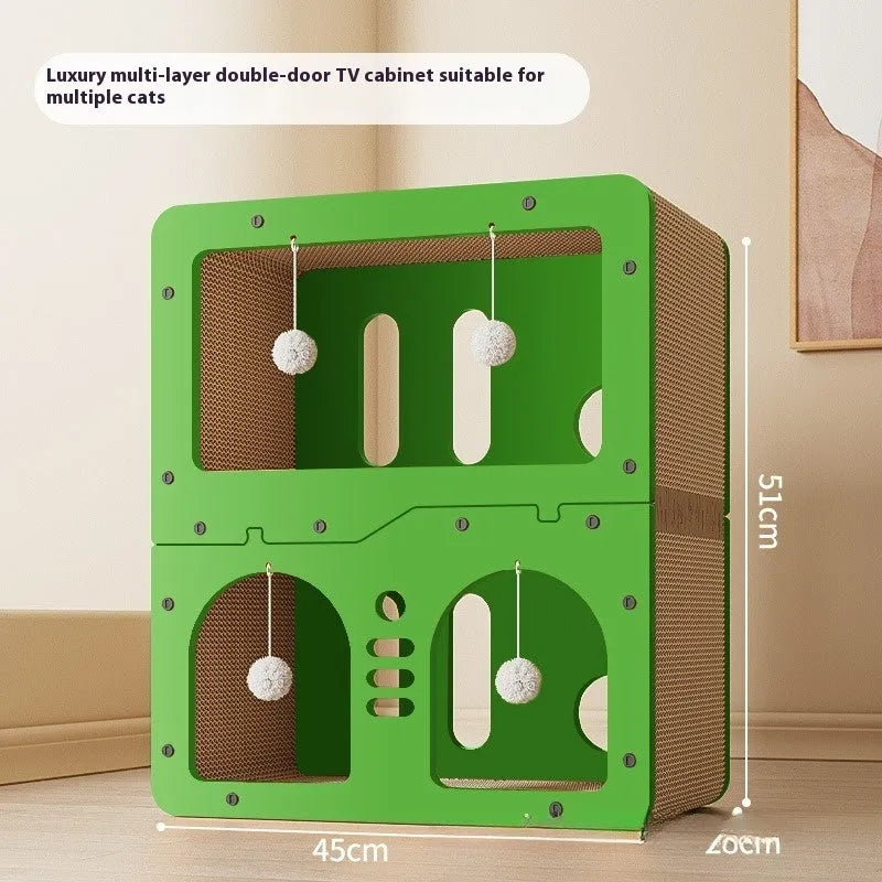 Double layer cat scratching board and nest in cute big eyes design with scratching surface and resting area