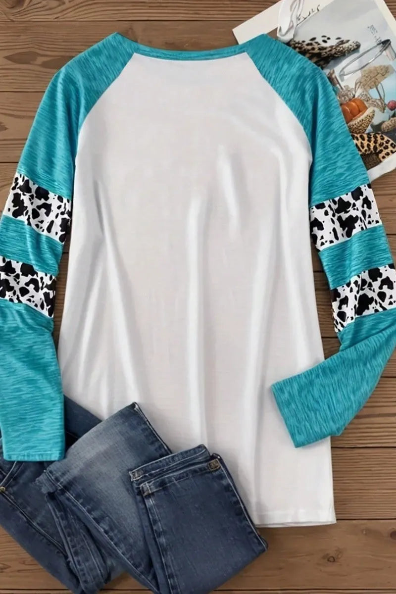 Sky blue Halloween t-shirt with 3D pumpkin print, long sleeves, regular fit