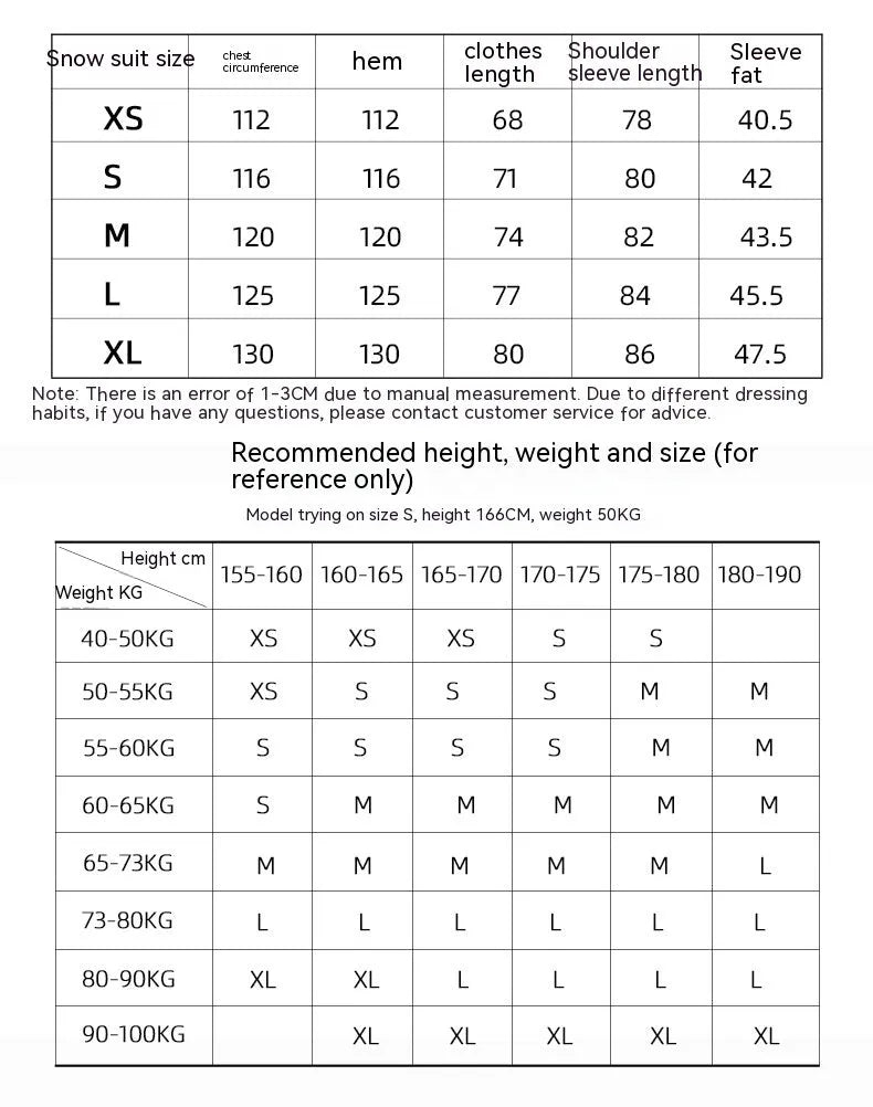 Men's and women's windproof waterproof ski suit in yellow, black, grey, or liner colour options