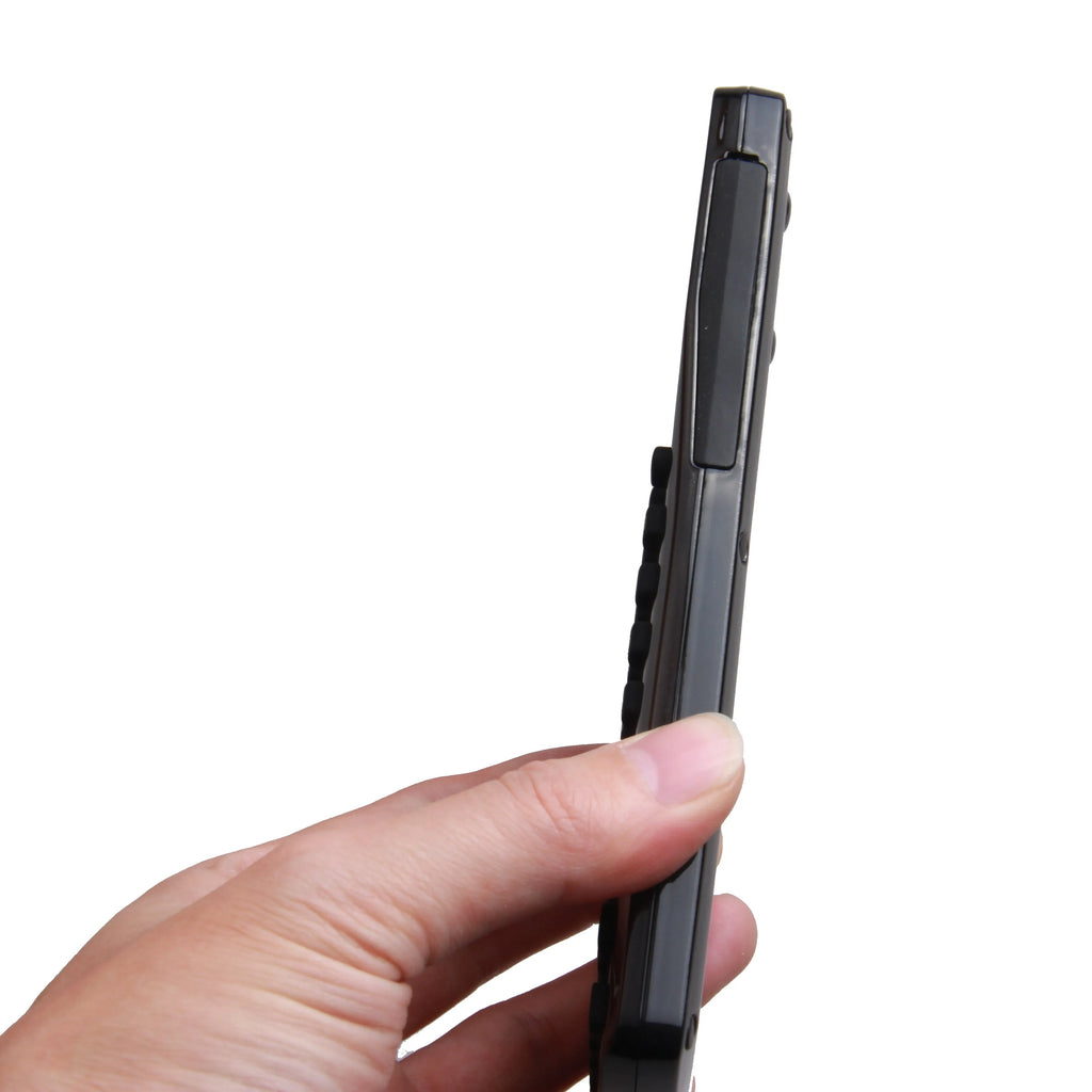 Black multifunctional e-book reader with screen and adjustable strap for portable reading and media playback