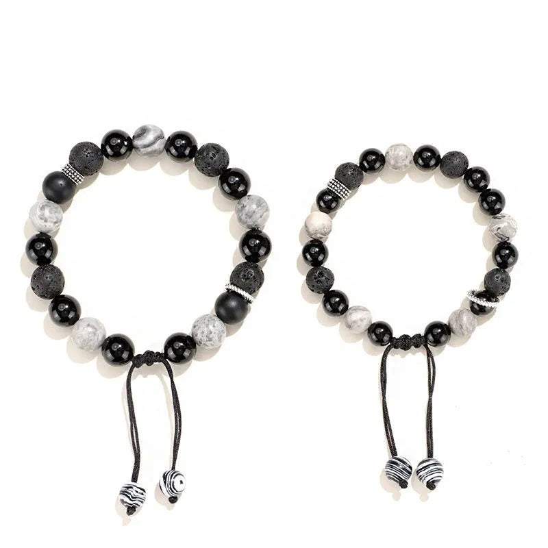 Black agate map stone volcanic bracelet showing diamond shape design and electroplated finish