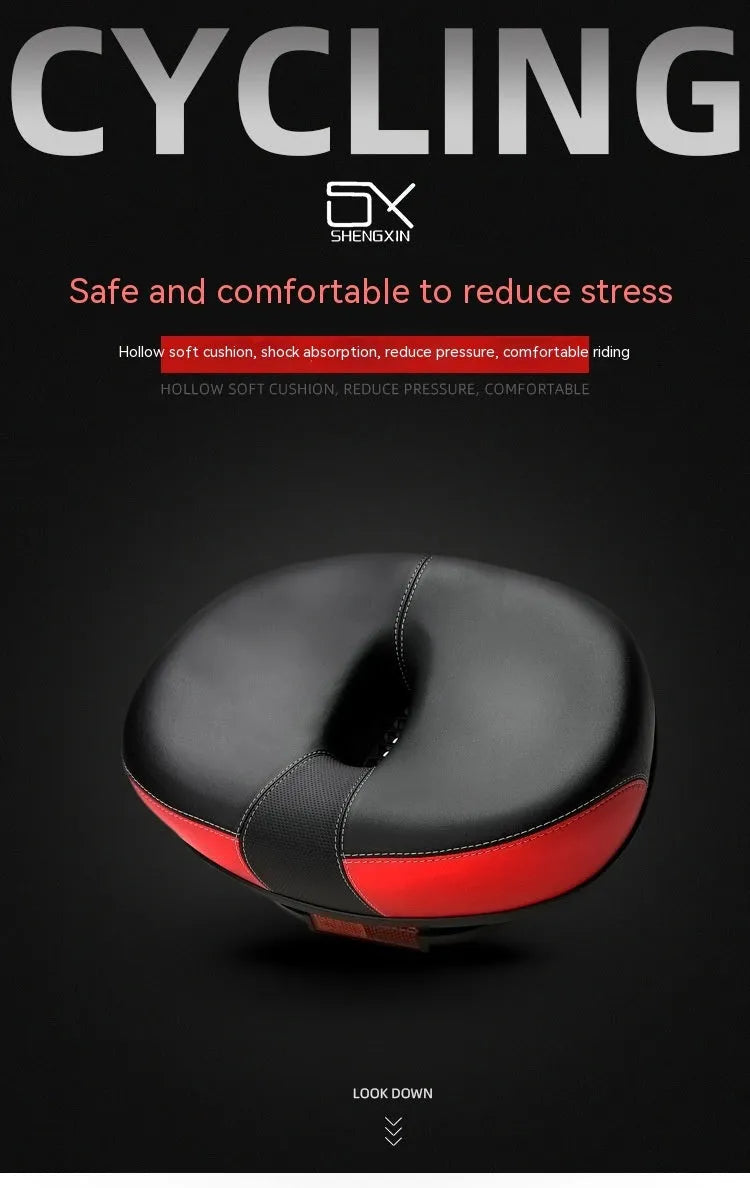 Large red bicycle saddle with shock absorber and PU stitching for mountain bikes