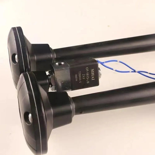 Black dual trumpet 12V 24V air horn kit for vehicles and trucks