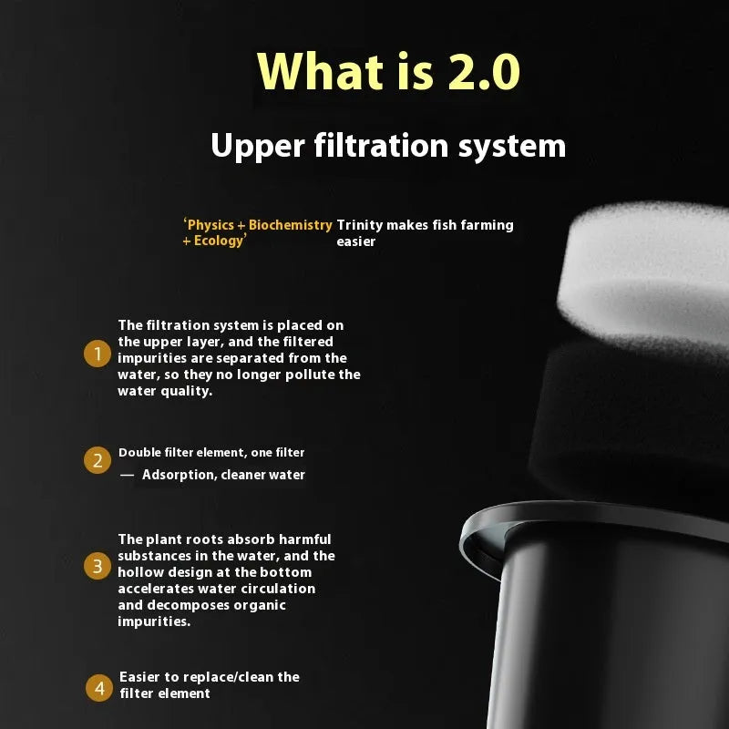 Desktop smart fish tank with integrated ecological filter system in luxury white colour