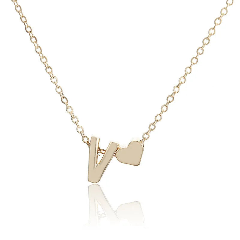Gold and silver alloy peach heart shaped letter pendant for necklace