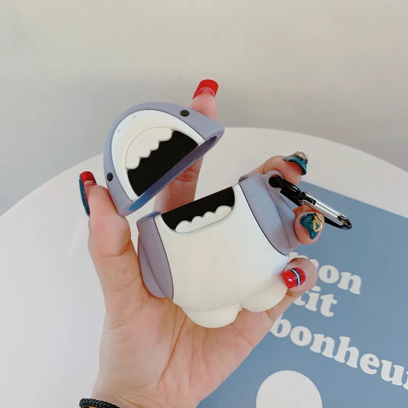 Silicone protective case for Apple AirPods 1 and 2 with a shark fin design.