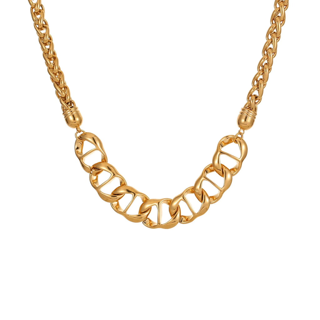 Women's stainless steel necklace with geometric pendant and regular chain in gold plating