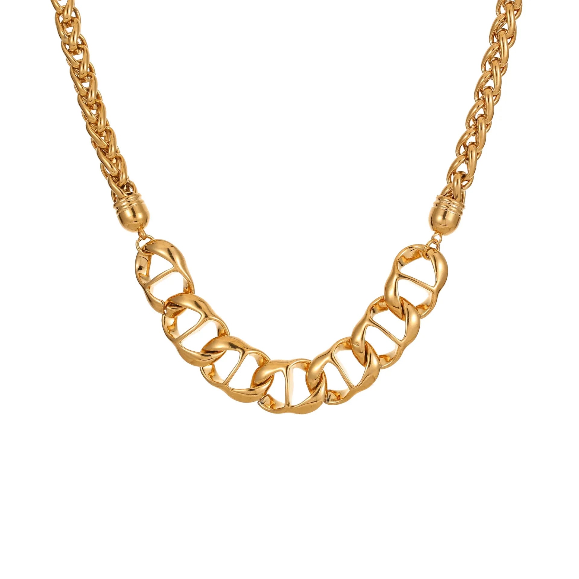 Women's stainless steel necklace with geometric pendant and regular chain in gold plating