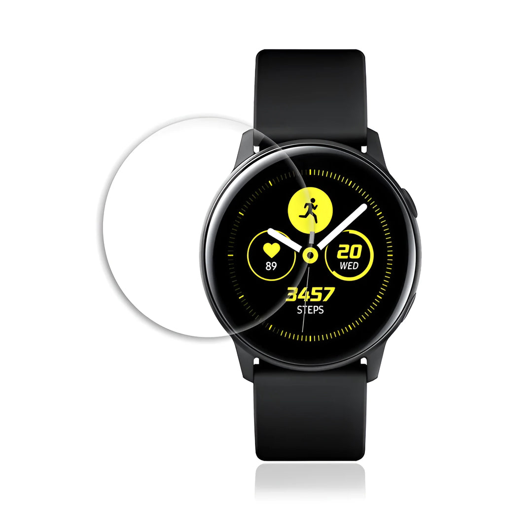 Transparent tempered glass screen protector for Samsung Galaxy Watch Active watch display.