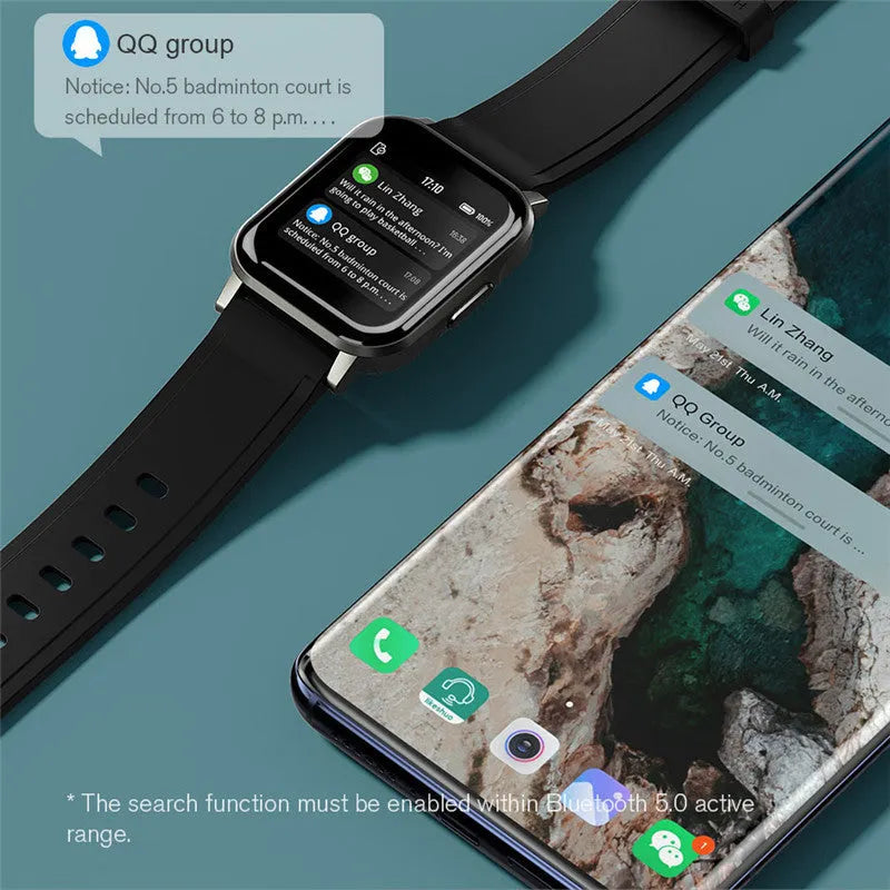Black waterproof smart bracelet with 1.4 inch touchscreen display on silicone wristband