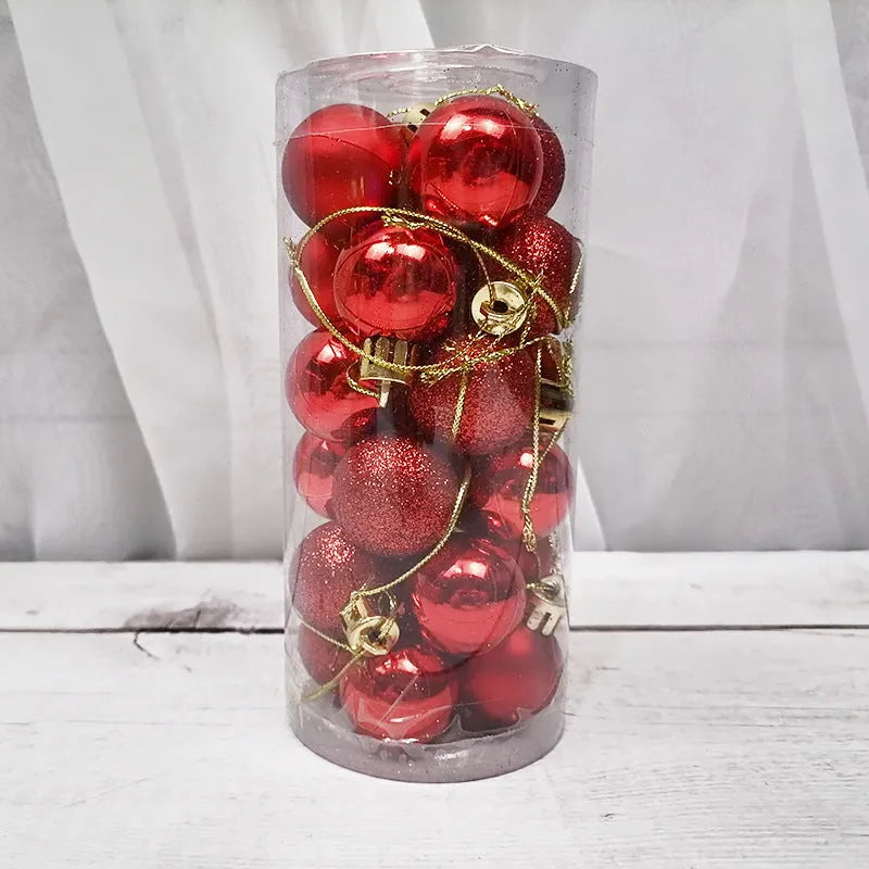 3cm diameter Christmas ball decorations in multiple colours including gold, red and silver