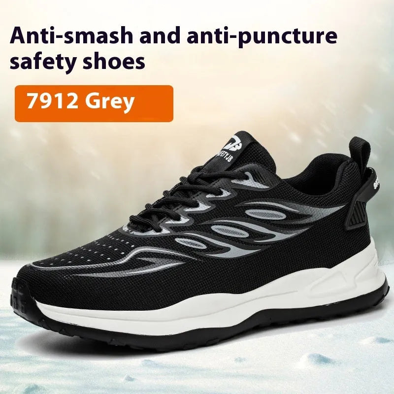 Orange labour protection shoes with leather upper and rubber sole, anti-smashing and puncture-resistant safety footwear