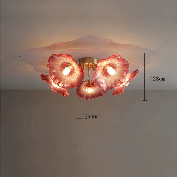 Modern decorative flower ceiling lamp with multiple purple or white flower heads for living room lighting