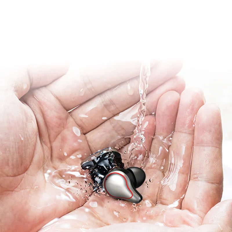 Black and blue in-ear Bluetooth wireless stereo headsets with earplug design.