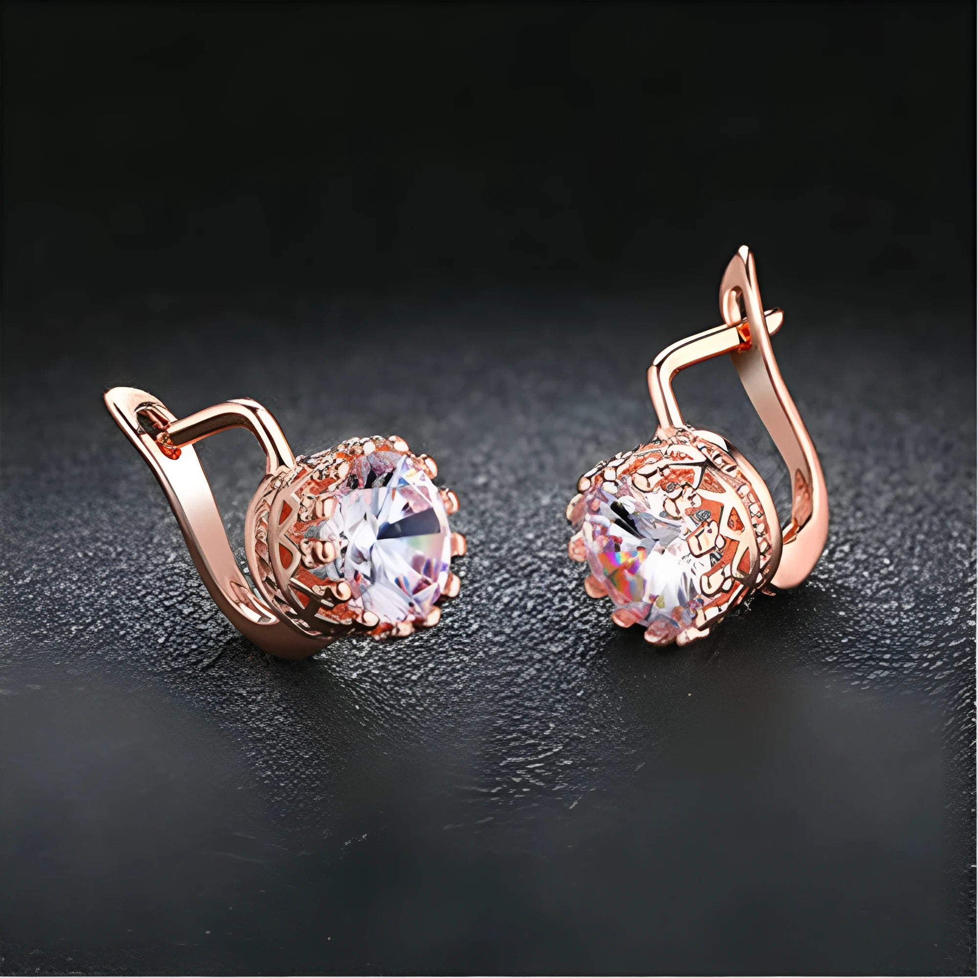 Korean retro crown ear clip earrings in white diamond design with rose gold or white gold colour finishes