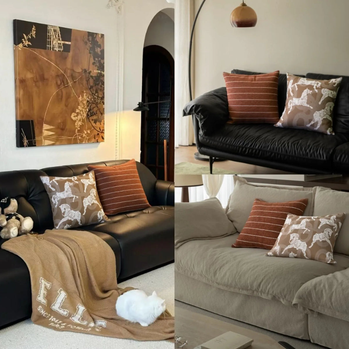 Chinese ancient style 45cm square cushion with feather velvet filler in maillard colour patterns