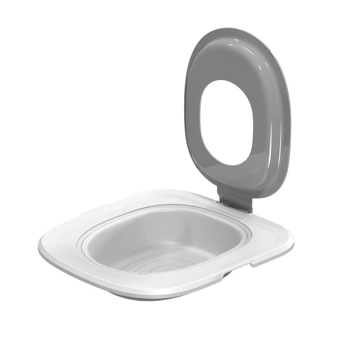 Fifth generation grey cat toilet trainer with new shape design and litter mat.