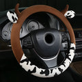 Plush steering wheel cover in black or coffee colours fitting 38cm diameter steering wheels