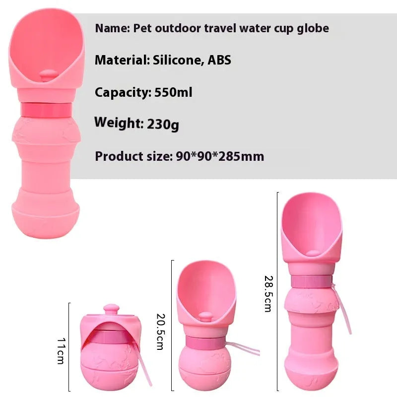 Green silicone folding pet water cup shown open and collapsed, with 350ml and 550ml size options.