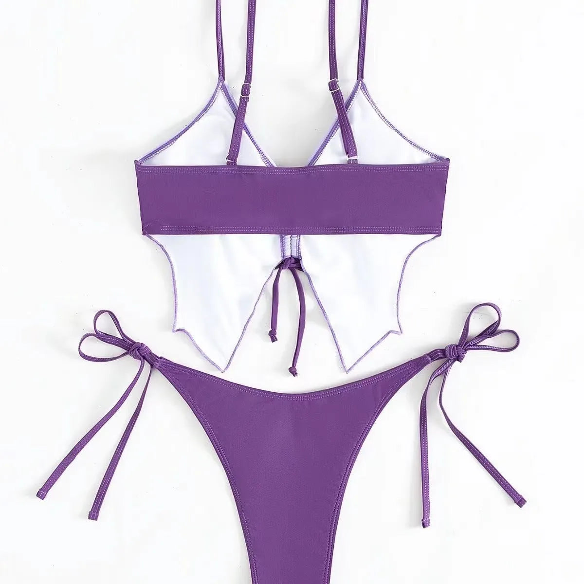 Women's sleeveless split bikini suit in polyester, shown in a colour option like glittering powder or dark green.