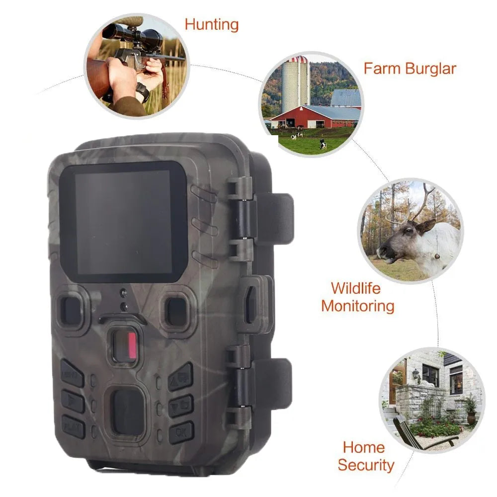 Black plastic infrared night vision monitoring device with TF Card slot and 12MP sensor