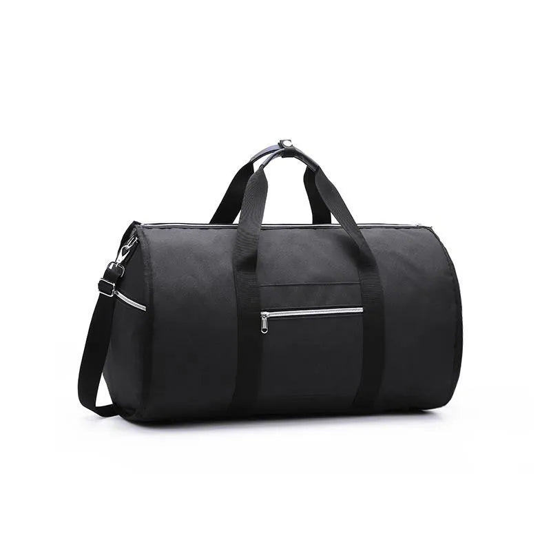 Medium cylinder travel bag in black Oxford cloth with zipper opening and internal pocket