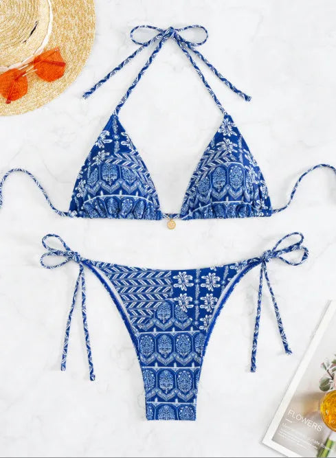 Women's bandage swimsuit with split bikini printing in polyester fabric