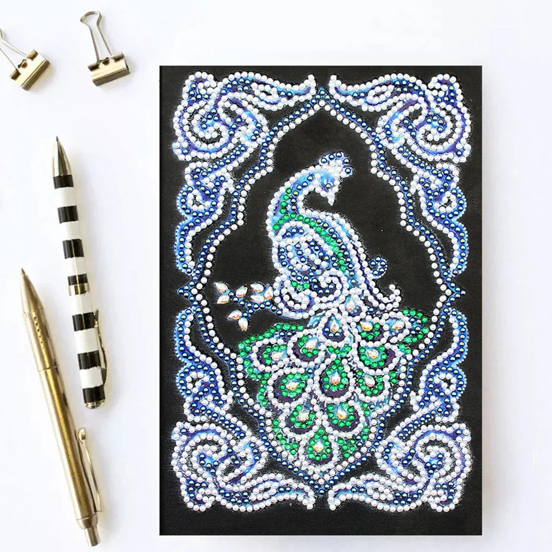 Black A5 diamond painting notebook for peacock beauty crystal art with shaped and bright drills