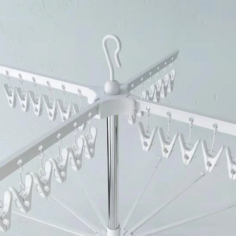 Three-layer stainless steel mobile drying rack with split plastic clips for socks, trousers and ties