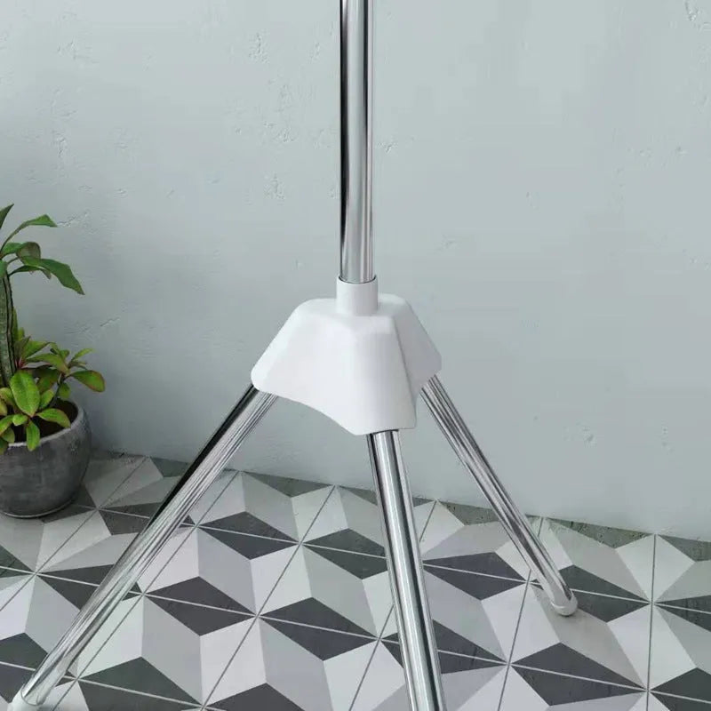 Three-layer stainless steel mobile drying rack with split plastic clips for socks, trousers and ties